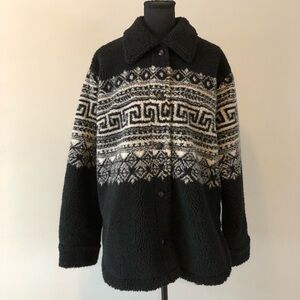 Women’s Elan Midnight Black Aztec Button Front Sherpa Jacket size L